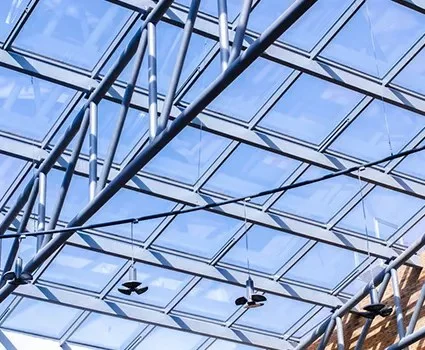 Commercial skylight frame with glass panels